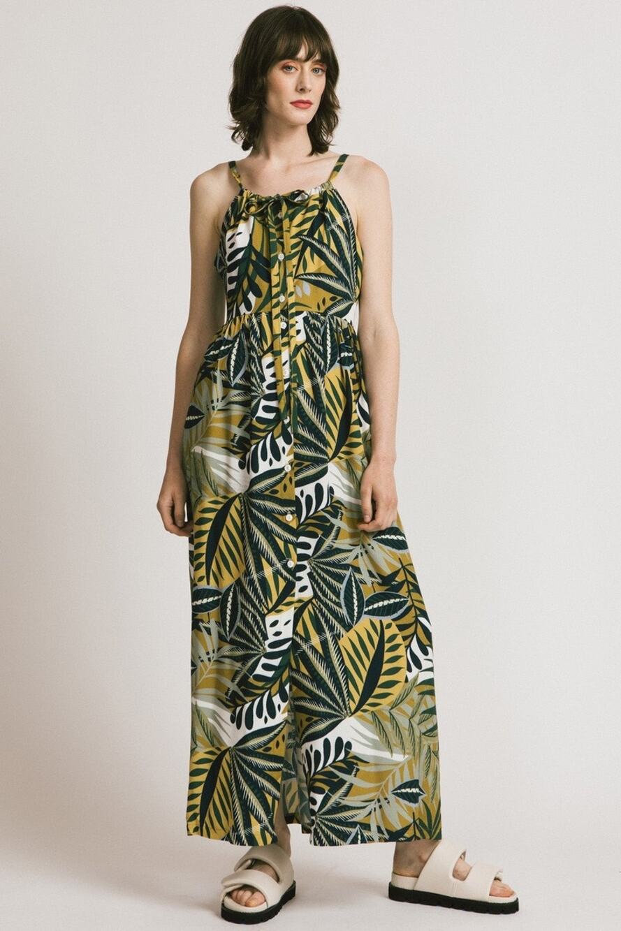 Allison Wonderland Lanai Green Tropical Maxi Porch Dress 6 Resortwear Vacation